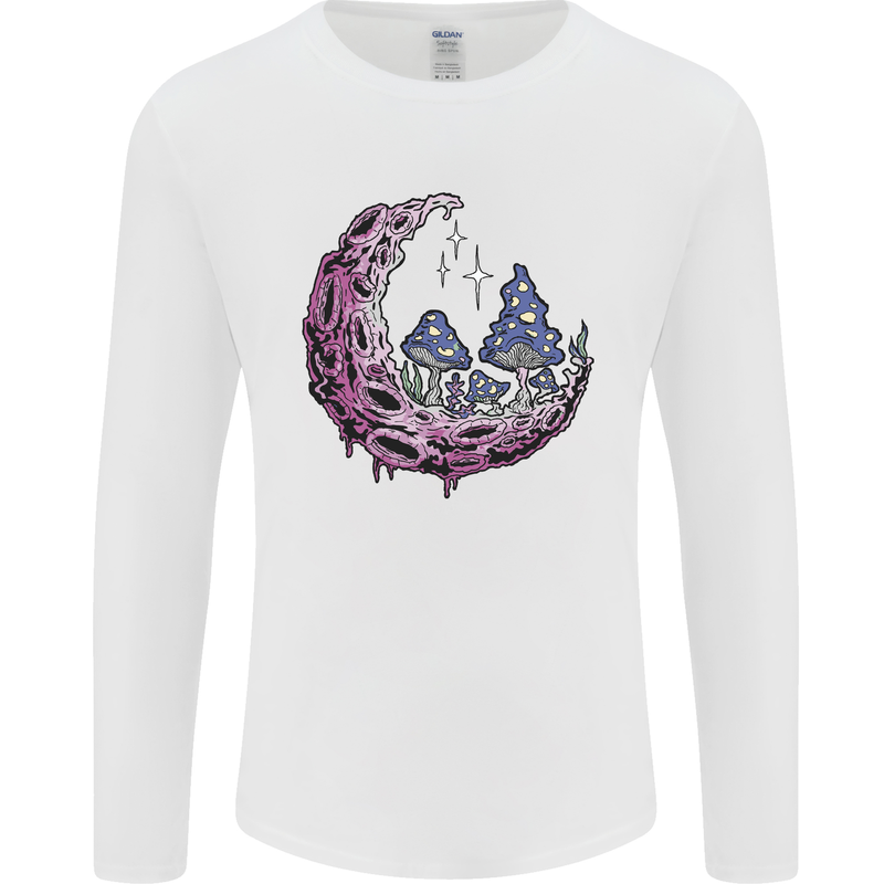Trippy Magic Mushroom Moon LSD Psychedelic Mens Long Sleeve T-Shirt White