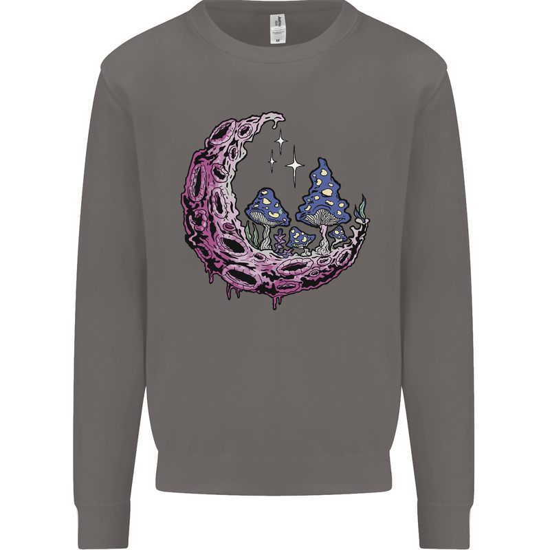 Trippy Magic Mushroom Moon LSD Psychedelic Mens Sweatshirt Jumper Charcoal