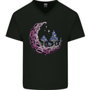 Trippy Magic Mushroom Moon LSD Psychedelic Mens V-Neck Cotton T-Shirt Black