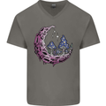 Trippy Magic Mushroom Moon LSD Psychedelic Mens V-Neck Cotton T-Shirt Charcoal