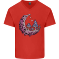 Trippy Magic Mushroom Moon LSD Psychedelic Mens V-Neck Cotton T-Shirt Red
