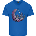 Trippy Magic Mushroom Moon LSD Psychedelic Mens V-Neck Cotton T-Shirt Royal Blue