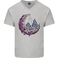 Trippy Magic Mushroom Moon LSD Psychedelic Mens V-Neck Cotton T-Shirt Sports Grey