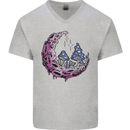 Trippy Magic Mushroom Moon LSD Psychedelic Mens V-Neck Cotton T-Shirt Sports Grey