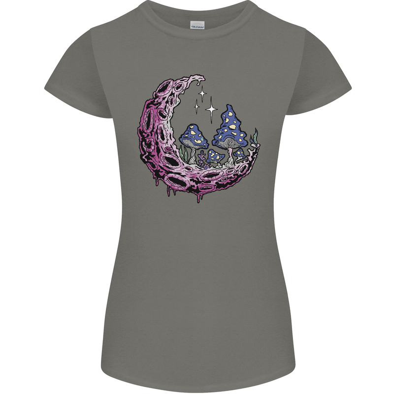 Trippy Magic Mushroom Moon LSD Psychedelic Womens Petite Cut T-Shirt Charcoal