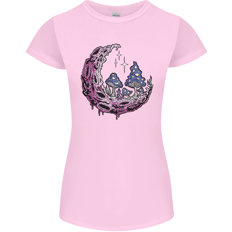 Trippy Magic Mushroom Moon LSD Psychedelic Womens Petite Cut T-Shirt Light Pink