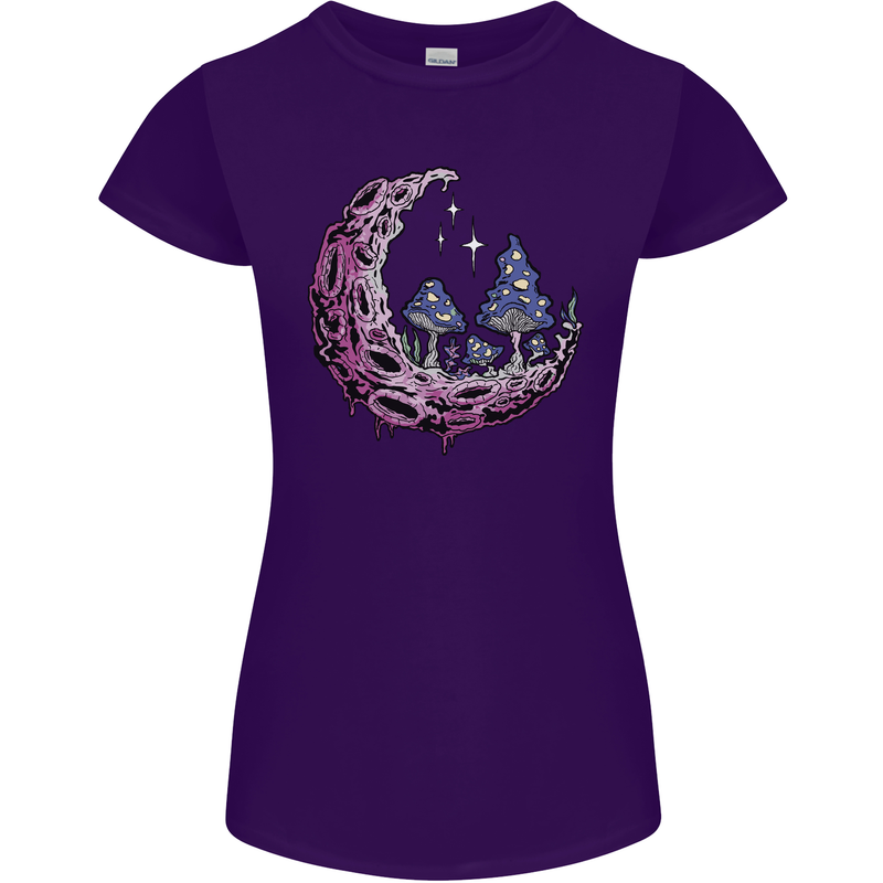 Trippy Magic Mushroom Moon LSD Psychedelic Womens Petite Cut T-Shirt Purple