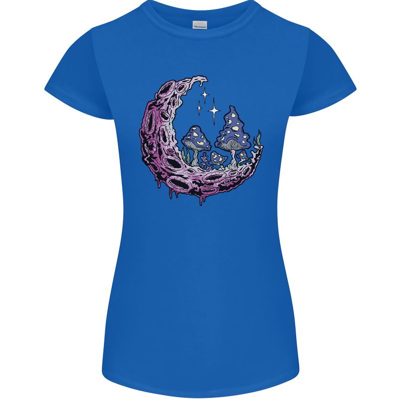 Trippy Magic Mushroom Moon LSD Psychedelic Womens Petite Cut T-Shirt Royal Blue
