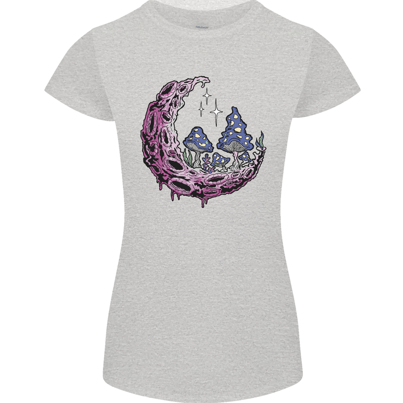 Trippy Magic Mushroom Moon LSD Psychedelic Womens Petite Cut T-Shirt Sports Grey