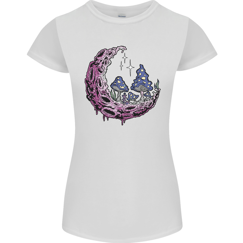 Trippy Magic Mushroom Moon LSD Psychedelic Womens Petite Cut T-Shirt White