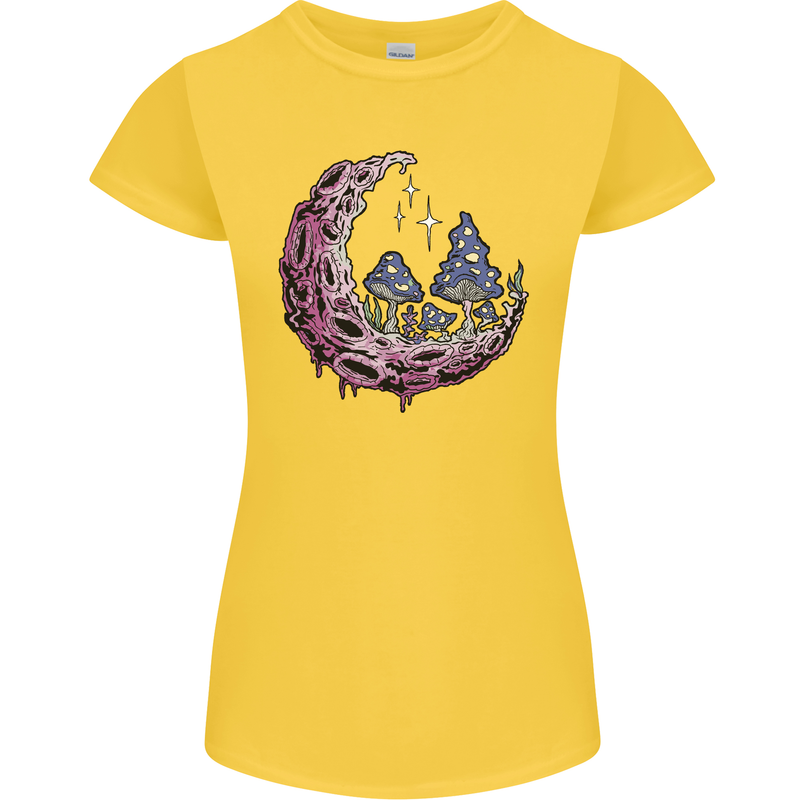 Trippy Magic Mushroom Moon LSD Psychedelic Womens Petite Cut T-Shirt Yellow