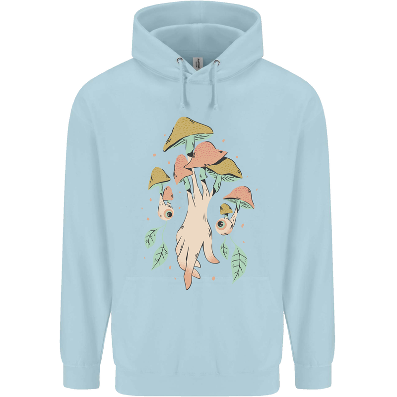 Trippy Magic Mushrooms With Eyes Childrens Kids Hoodie Light Blue