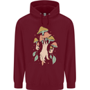 Trippy Magic Mushrooms With Eyes Childrens Kids Hoodie Maroon