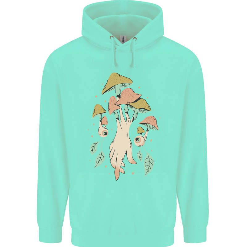 Trippy Magic Mushrooms With Eyes Childrens Kids Hoodie Peppermint