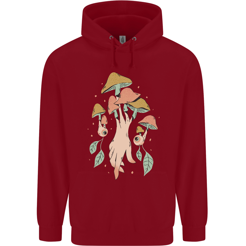 Trippy Magic Mushrooms With Eyes Childrens Kids Hoodie Red