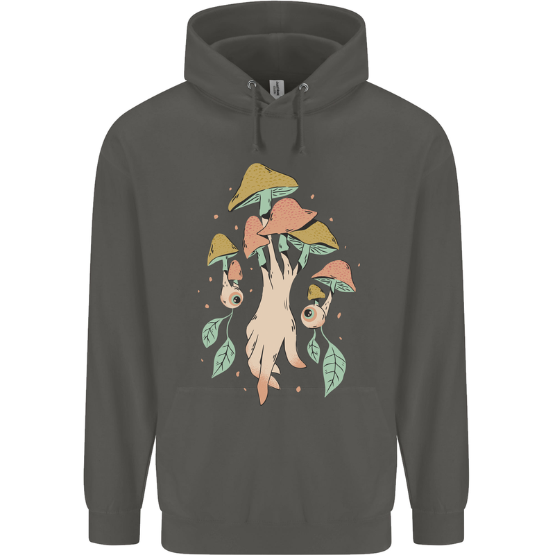 Trippy Magic Mushrooms With Eyes Childrens Kids Hoodie Storm Grey