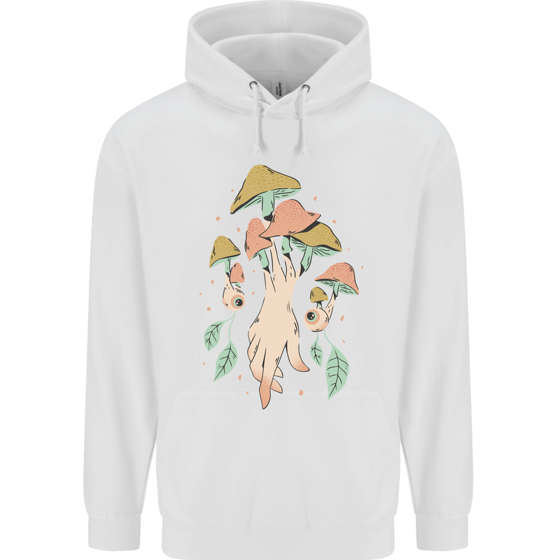 Trippy Magic Mushrooms With Eyes Childrens Kids Hoodie White