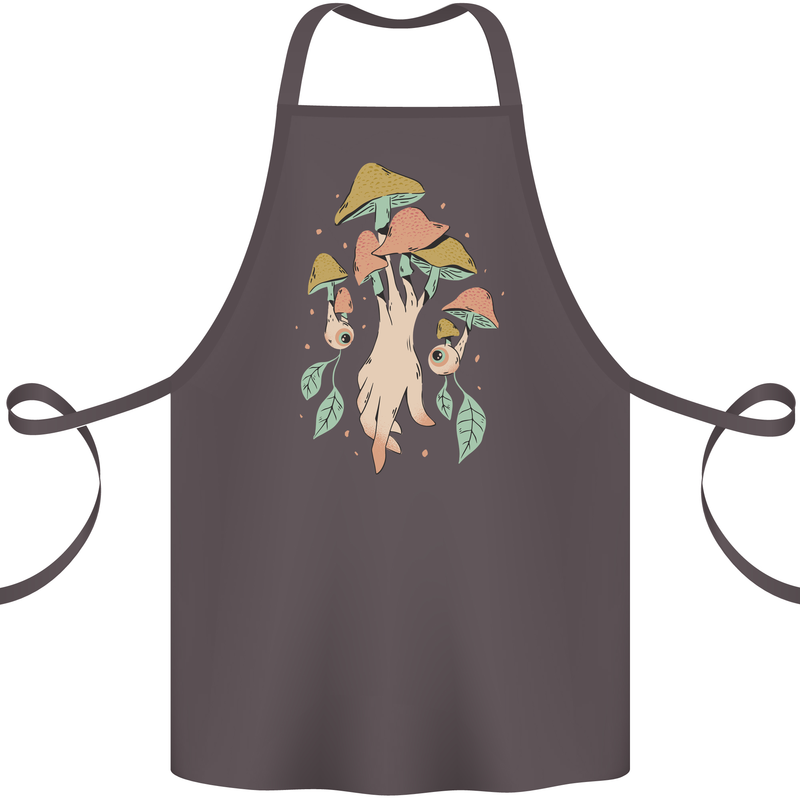 Trippy Magic Mushrooms With Eyes Cotton Apron 100% Organic Dark Grey