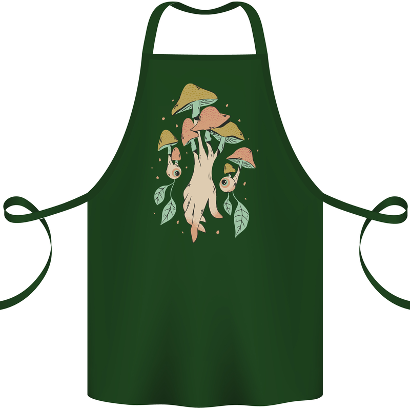 Trippy Magic Mushrooms With Eyes Cotton Apron 100% Organic Forest Green