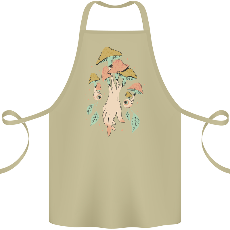 Trippy Magic Mushrooms With Eyes Cotton Apron 100% Organic Khaki