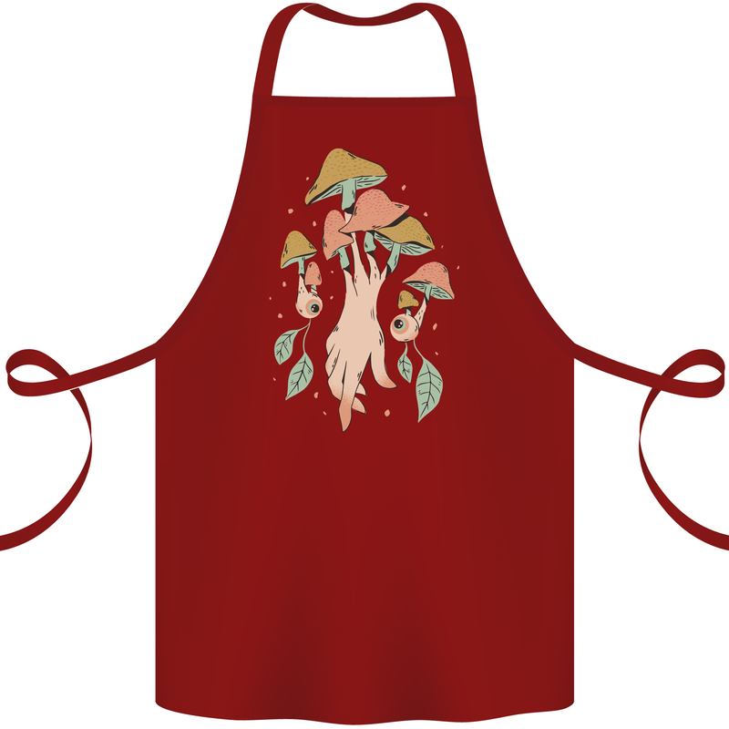 Trippy Magic Mushrooms With Eyes Cotton Apron 100% Organic Maroon
