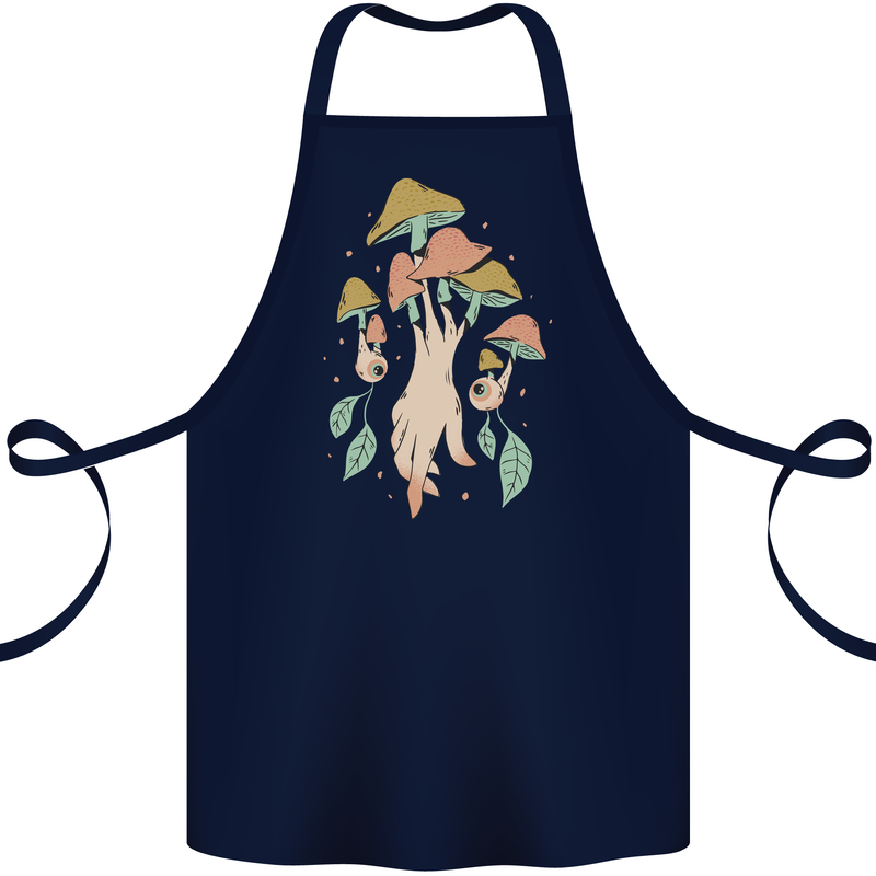 Trippy Magic Mushrooms With Eyes Cotton Apron 100% Organic Navy Blue