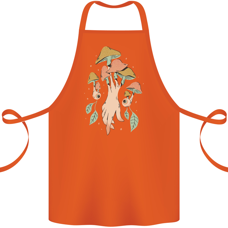 Trippy Magic Mushrooms With Eyes Cotton Apron 100% Organic Orange