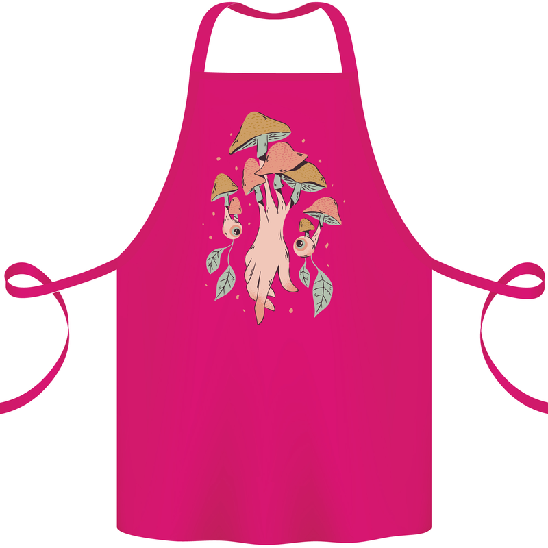Trippy Magic Mushrooms With Eyes Cotton Apron 100% Organic Pink