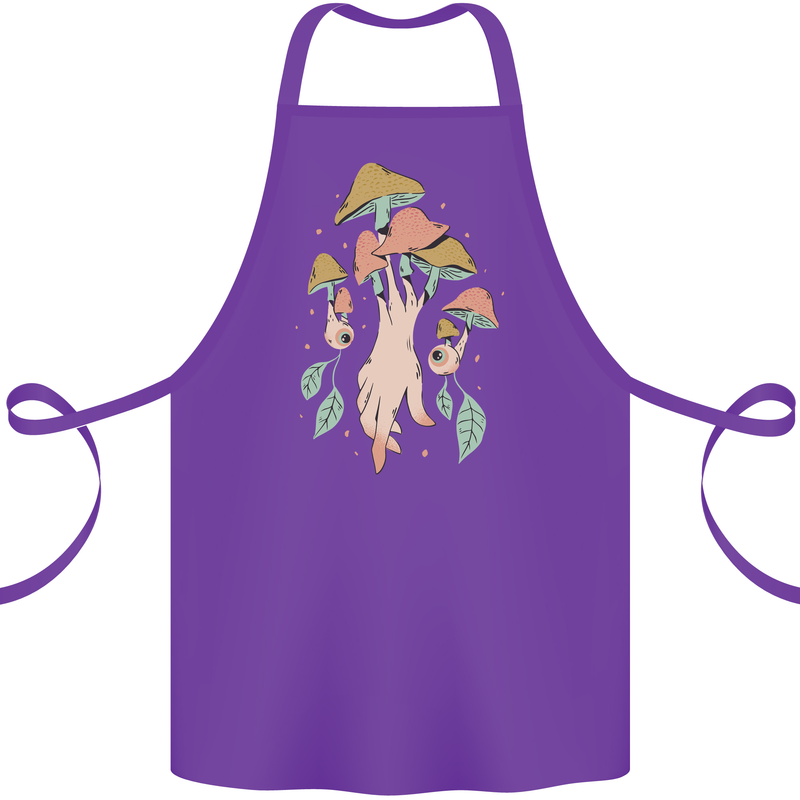 Trippy Magic Mushrooms With Eyes Cotton Apron 100% Organic Purple