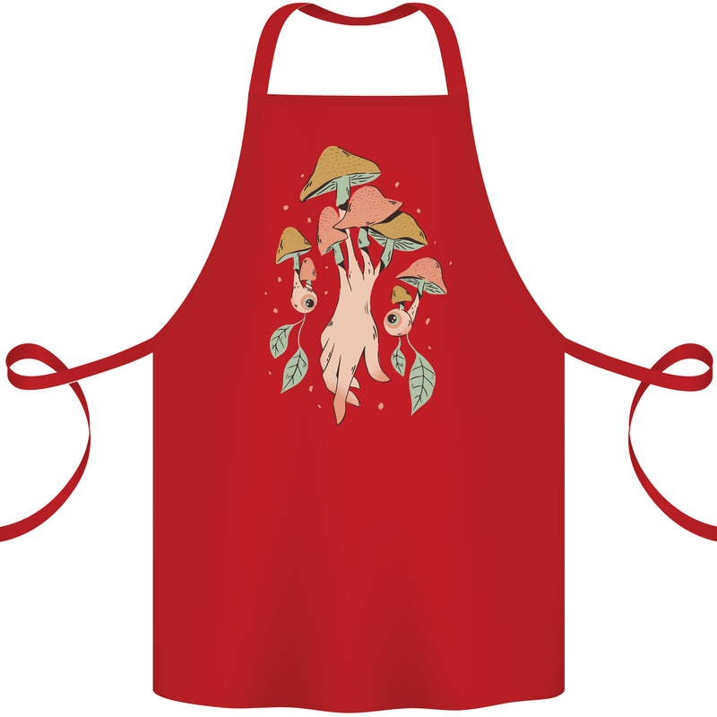 Trippy Magic Mushrooms With Eyes Cotton Apron 100% Organic Red