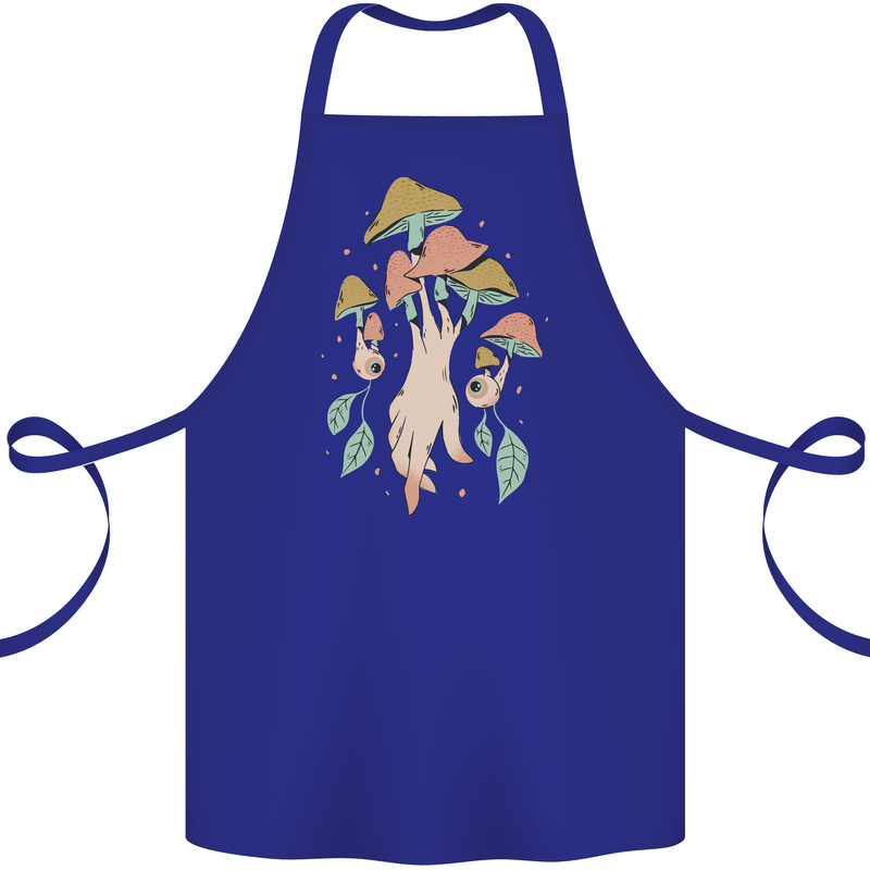 Trippy Magic Mushrooms With Eyes Cotton Apron 100% Organic Royal Blue