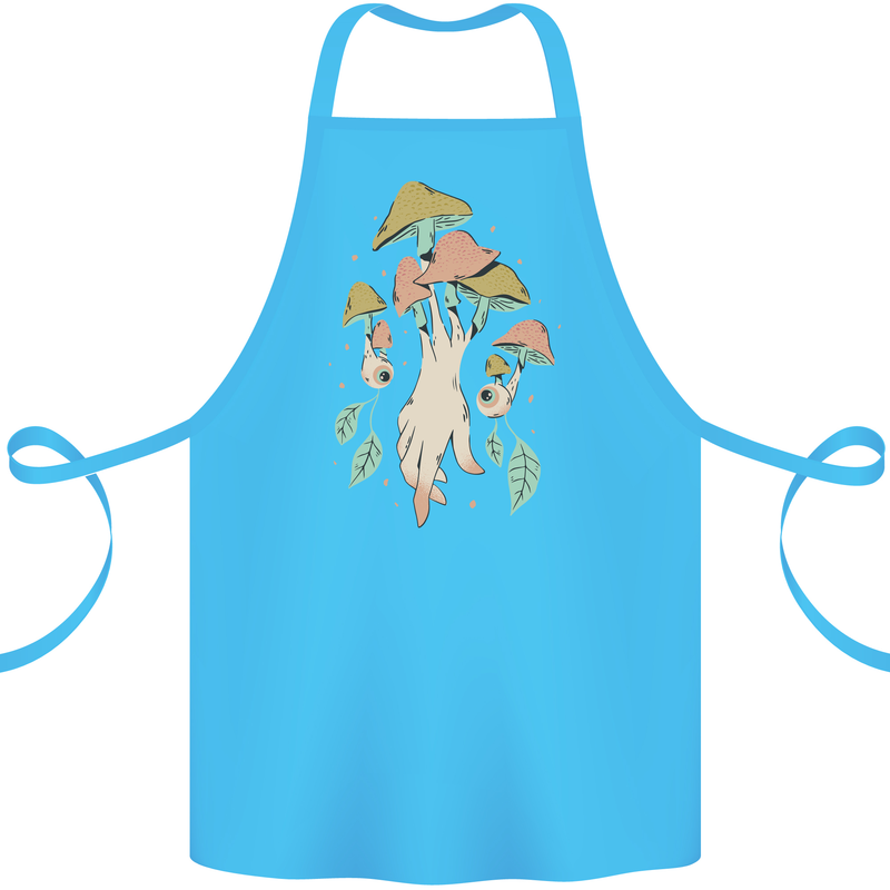 Trippy Magic Mushrooms With Eyes Cotton Apron 100% Organic Turquoise