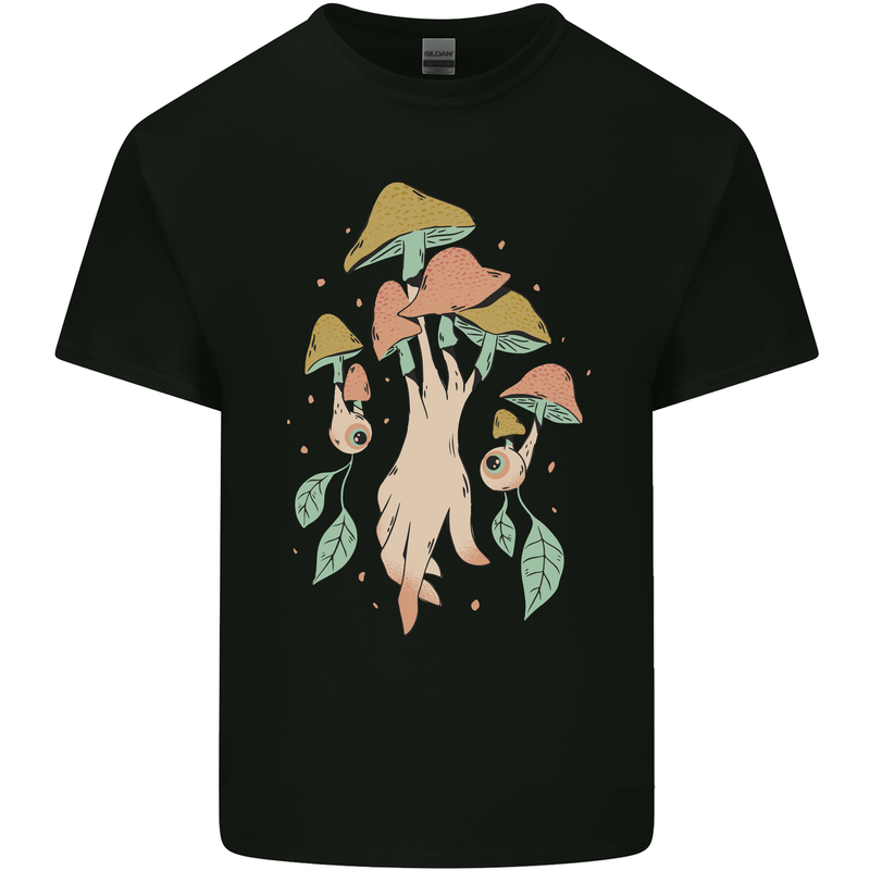 Trippy Magic Mushrooms With Eyes Kids T-Shirt Childrens Black