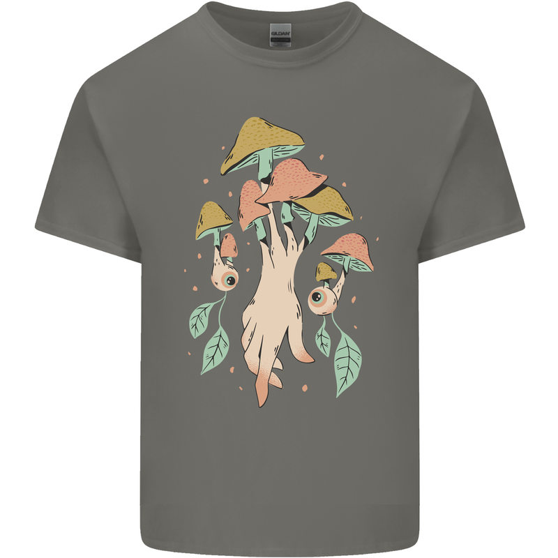 Trippy Magic Mushrooms With Eyes Kids T-Shirt Childrens Charcoal