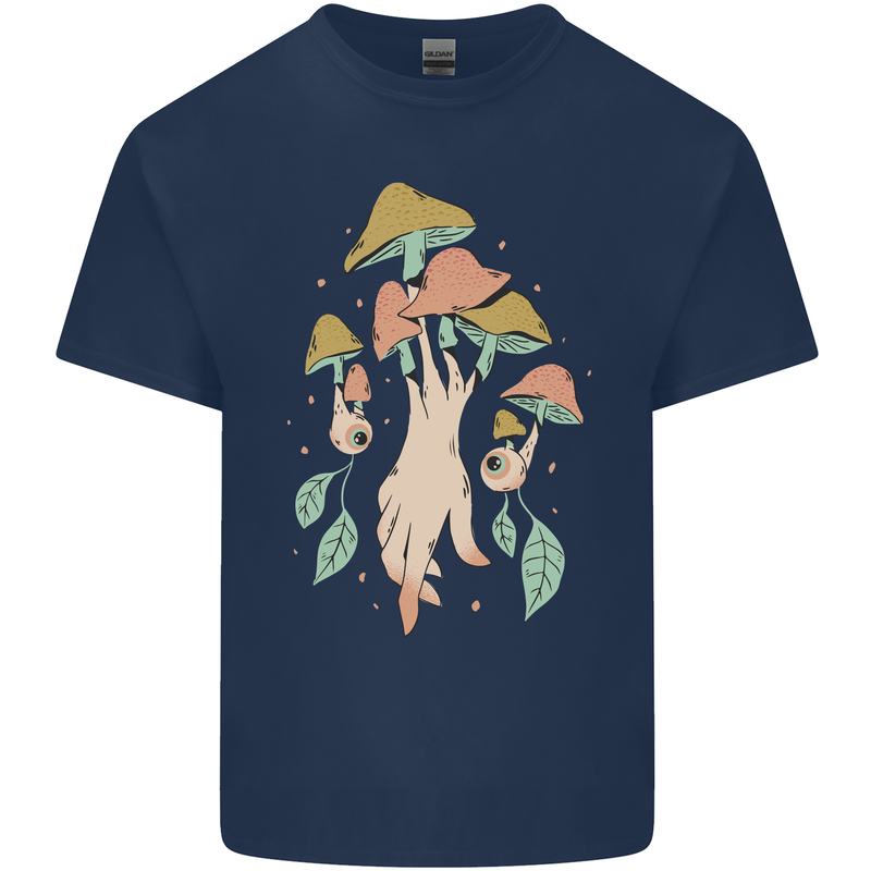 Trippy Magic Mushrooms With Eyes Kids T-Shirt Childrens Navy Blue