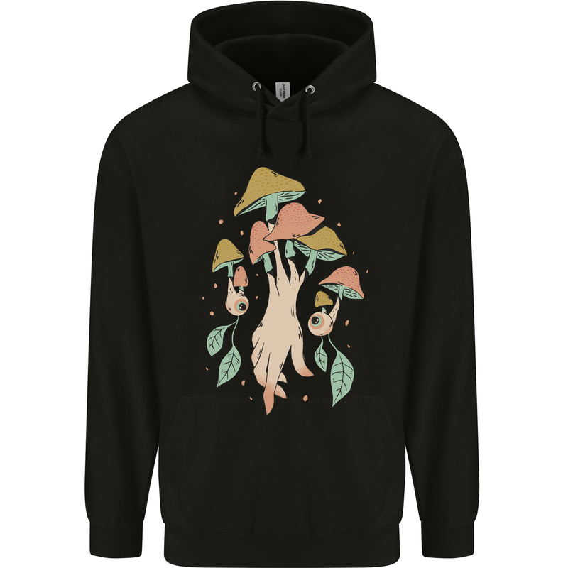 Trippy Magic Mushrooms With Eyes Mens 80% Cotton Hoodie Black