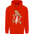 Trippy Magic Mushrooms With Eyes Mens 80% Cotton Hoodie Bright Red