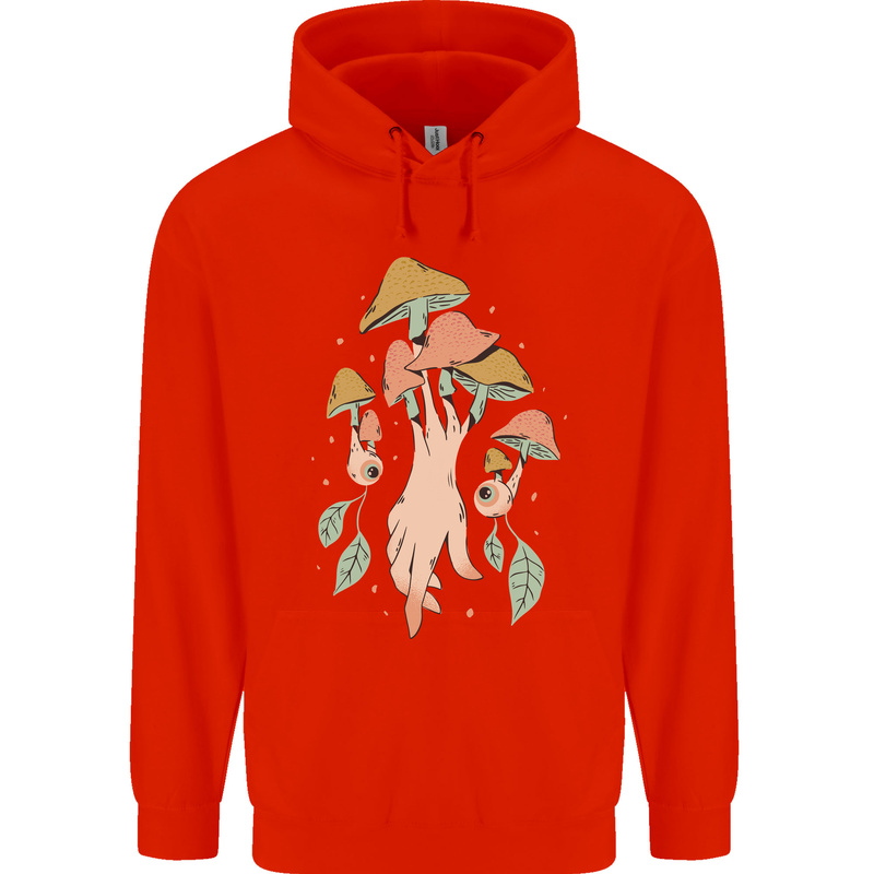 Trippy Magic Mushrooms With Eyes Mens 80% Cotton Hoodie Bright Red