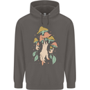 Trippy Magic Mushrooms With Eyes Mens 80% Cotton Hoodie Charcoal