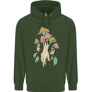 Trippy Magic Mushrooms With Eyes Mens 80% Cotton Hoodie Forest Green