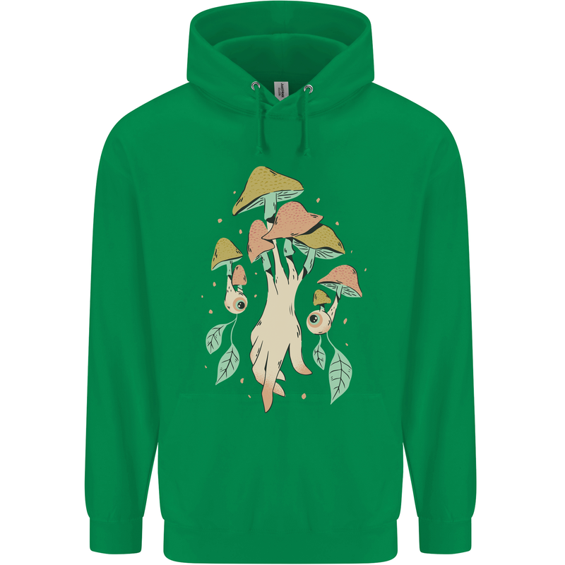 Trippy Magic Mushrooms With Eyes Mens 80% Cotton Hoodie Irish Green