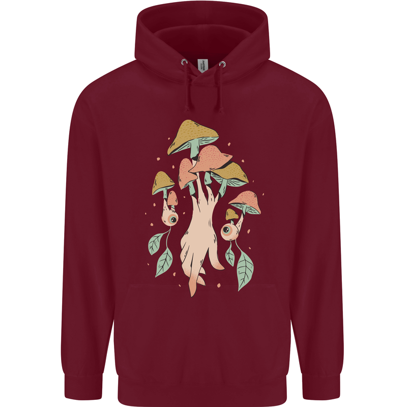 Trippy Magic Mushrooms With Eyes Mens 80% Cotton Hoodie Maroon