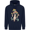 Trippy Magic Mushrooms With Eyes Mens 80% Cotton Hoodie Navy Blue