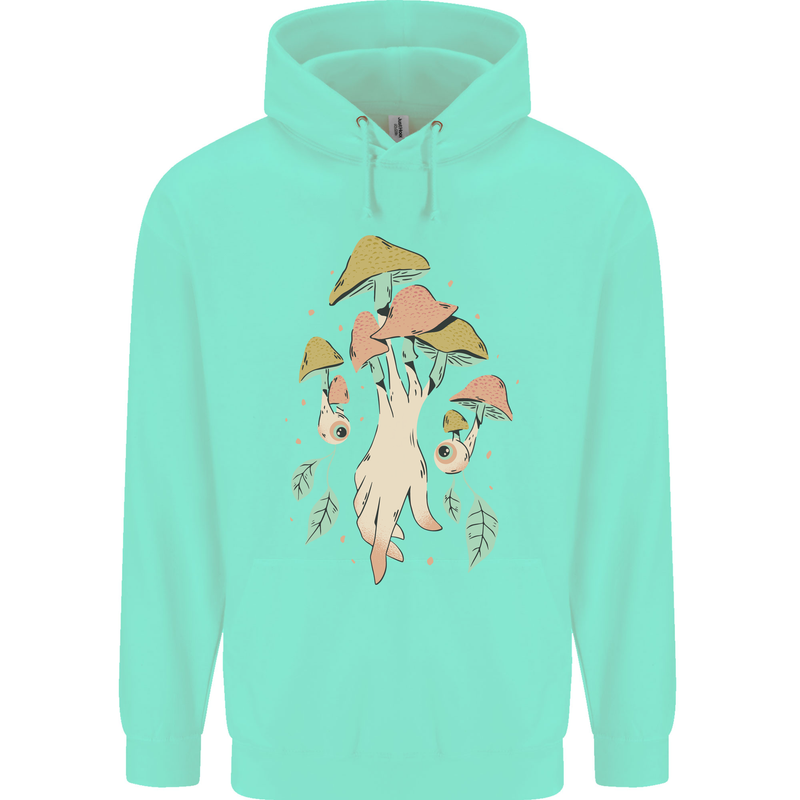 Trippy Magic Mushrooms With Eyes Mens 80% Cotton Hoodie Peppermint