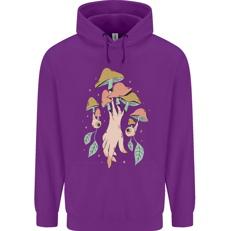 Trippy Magic Mushrooms With Eyes Mens 80% Cotton Hoodie Purple