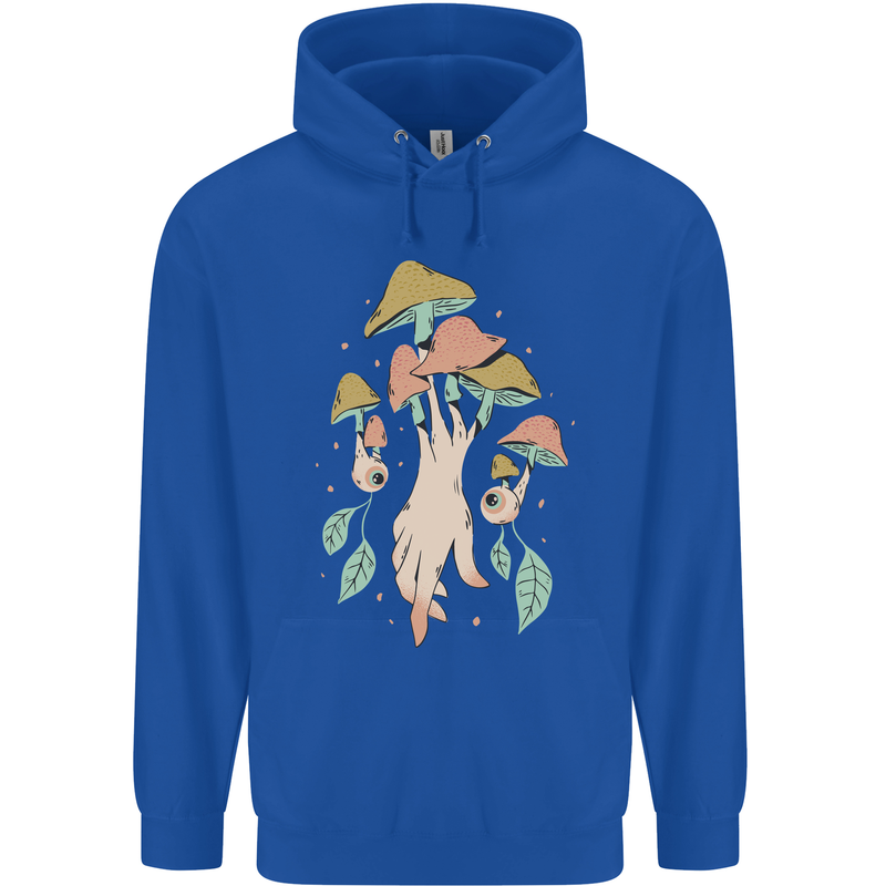 Trippy Magic Mushrooms With Eyes Mens 80% Cotton Hoodie Royal Blue
