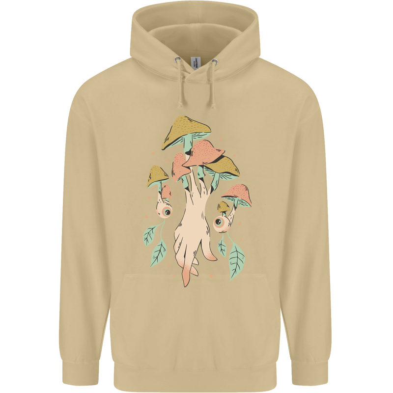 Trippy Magic Mushrooms With Eyes Mens 80% Cotton Hoodie Sand