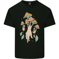 Trippy Magic Mushrooms With Eyes Mens Cotton T-Shirt Tee Top Black