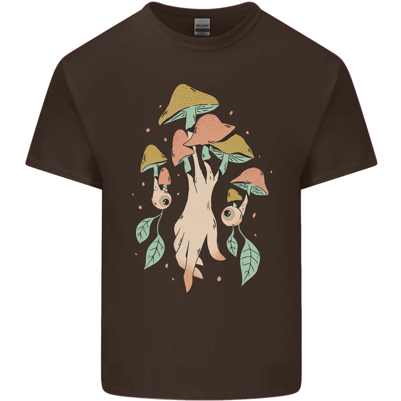 Trippy Magic Mushrooms With Eyes Mens Cotton T-Shirt Tee Top Dark Chocolate