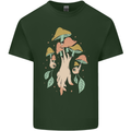 Trippy Magic Mushrooms With Eyes Mens Cotton T-Shirt Tee Top Forest Green